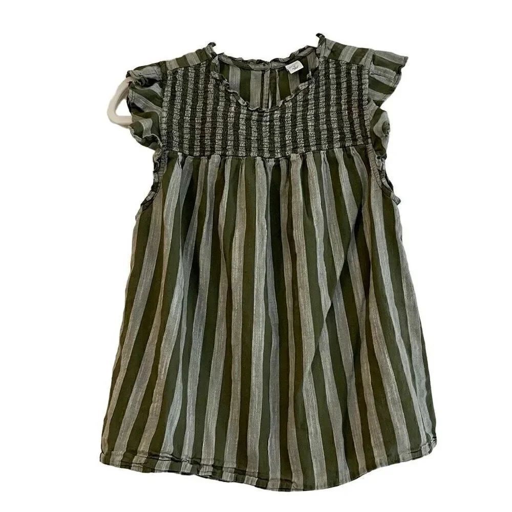 Old Navy Green Gray Stripe Ruffle Sleeve Size Small